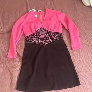 Vintage 1960s Pink and Brown Long-Sleeve Mini Dress